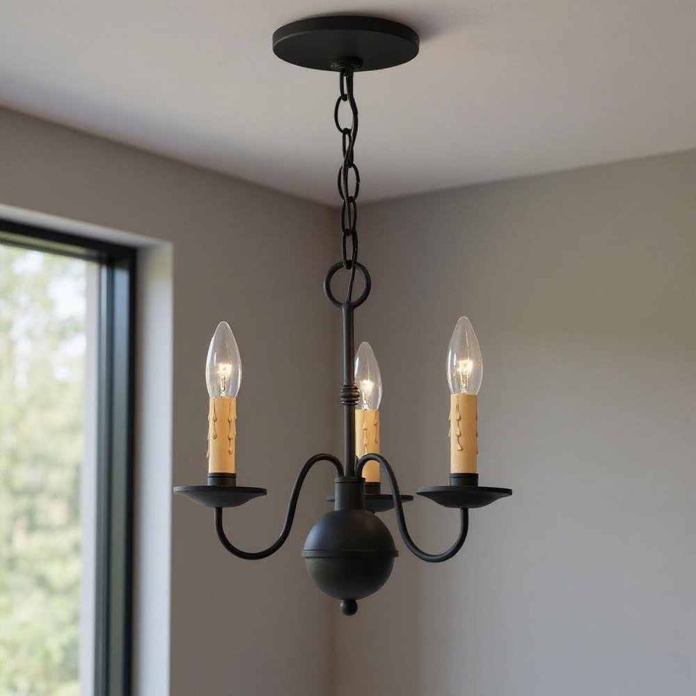Black Three Light Metal Dimmable Chandelier With Shades