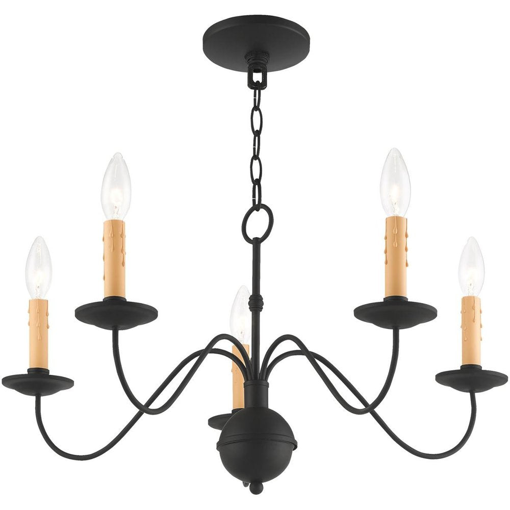 Black Five Light Metal Dimmable Chandelier With Shades