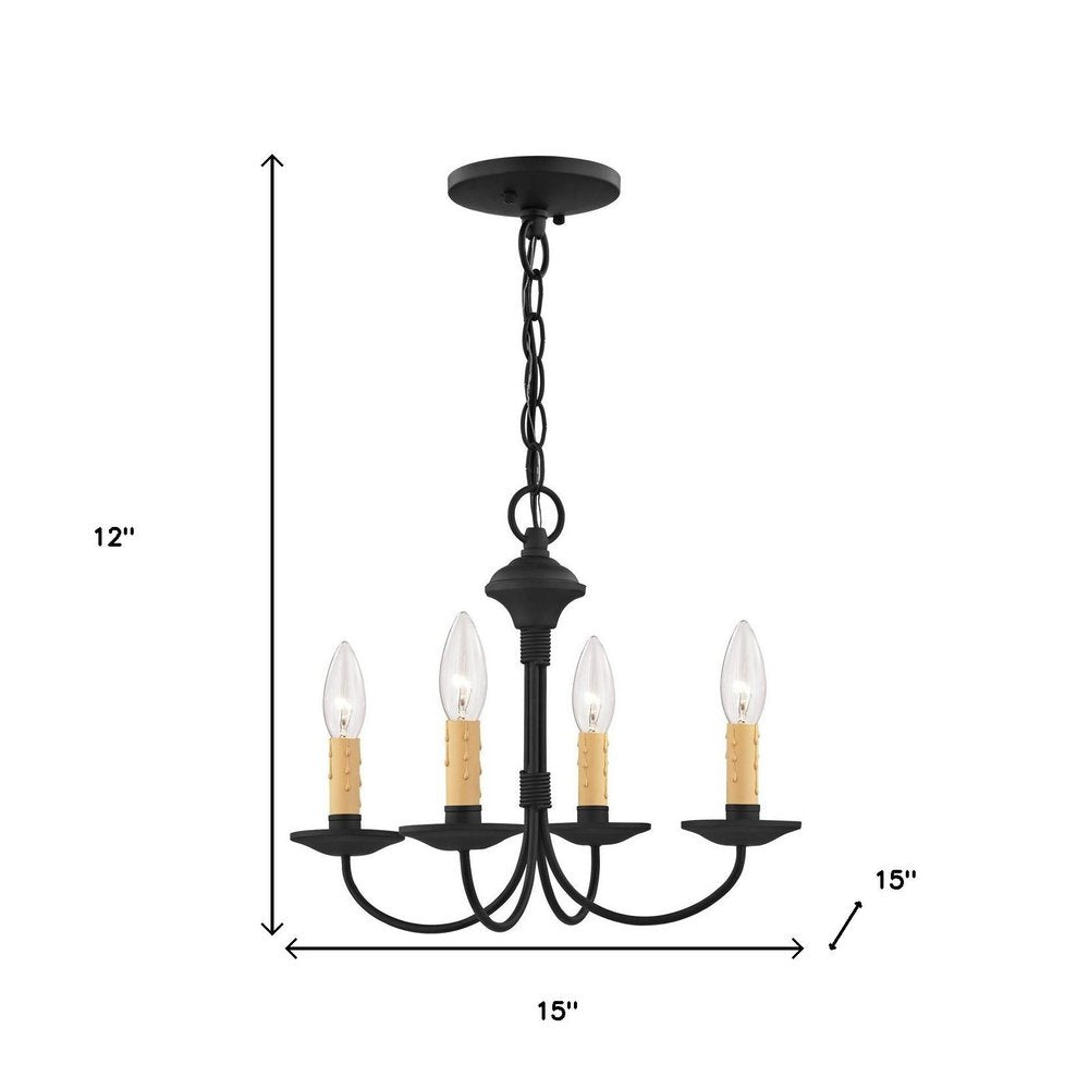 Black Four Light Metal Dimmable Chandelier With Shades
