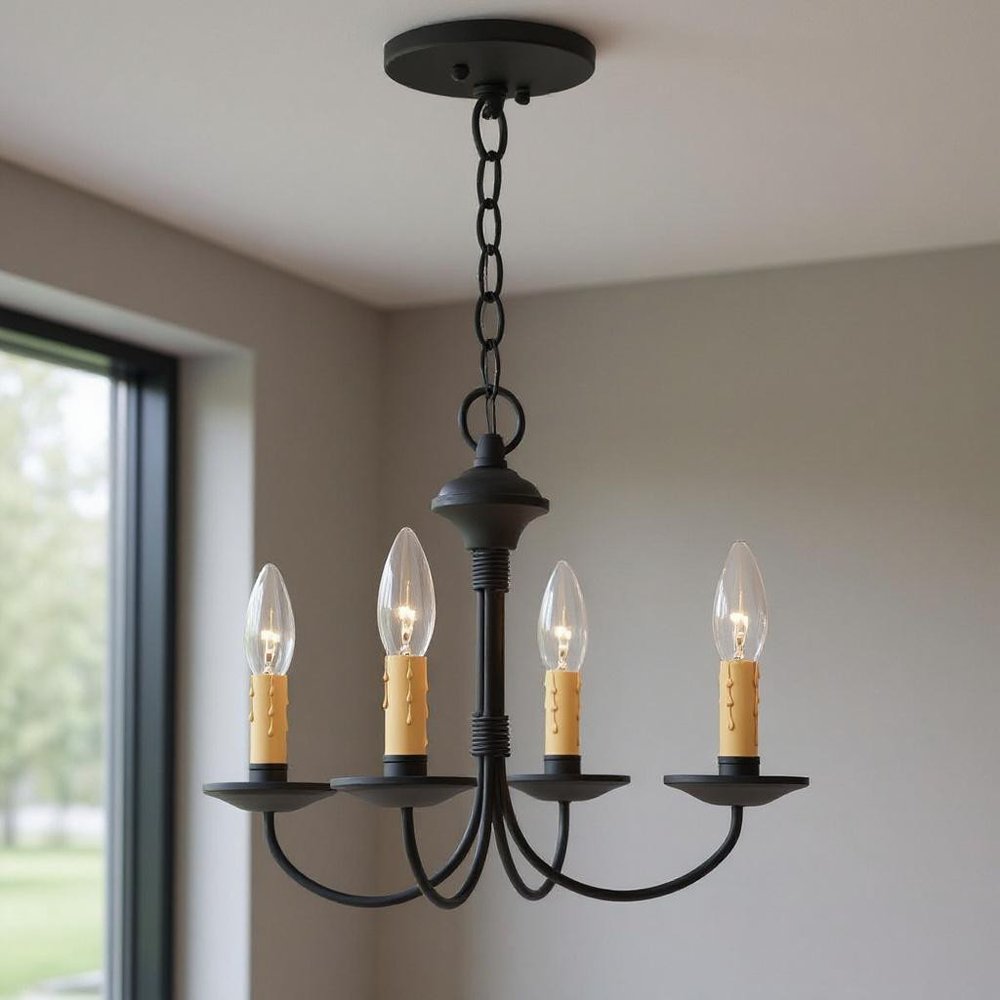 Black Four Light Metal Dimmable Chandelier With Shades
