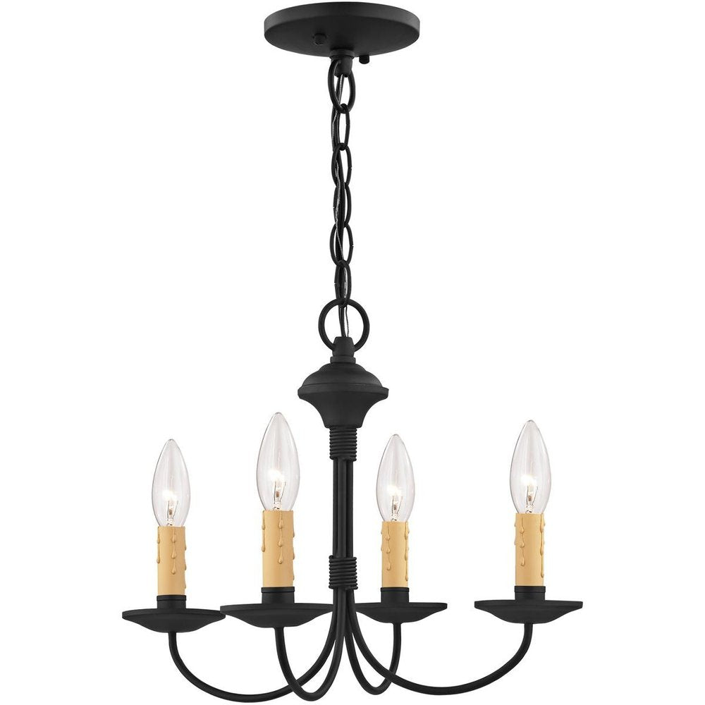 Black Four Light Metal Dimmable Chandelier With Shades