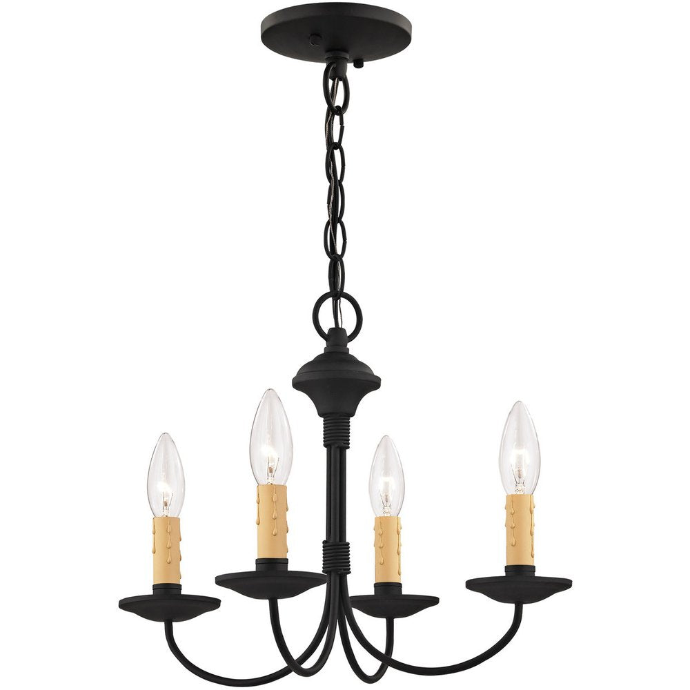 Black Four Light Metal Dimmable Chandelier With Shades