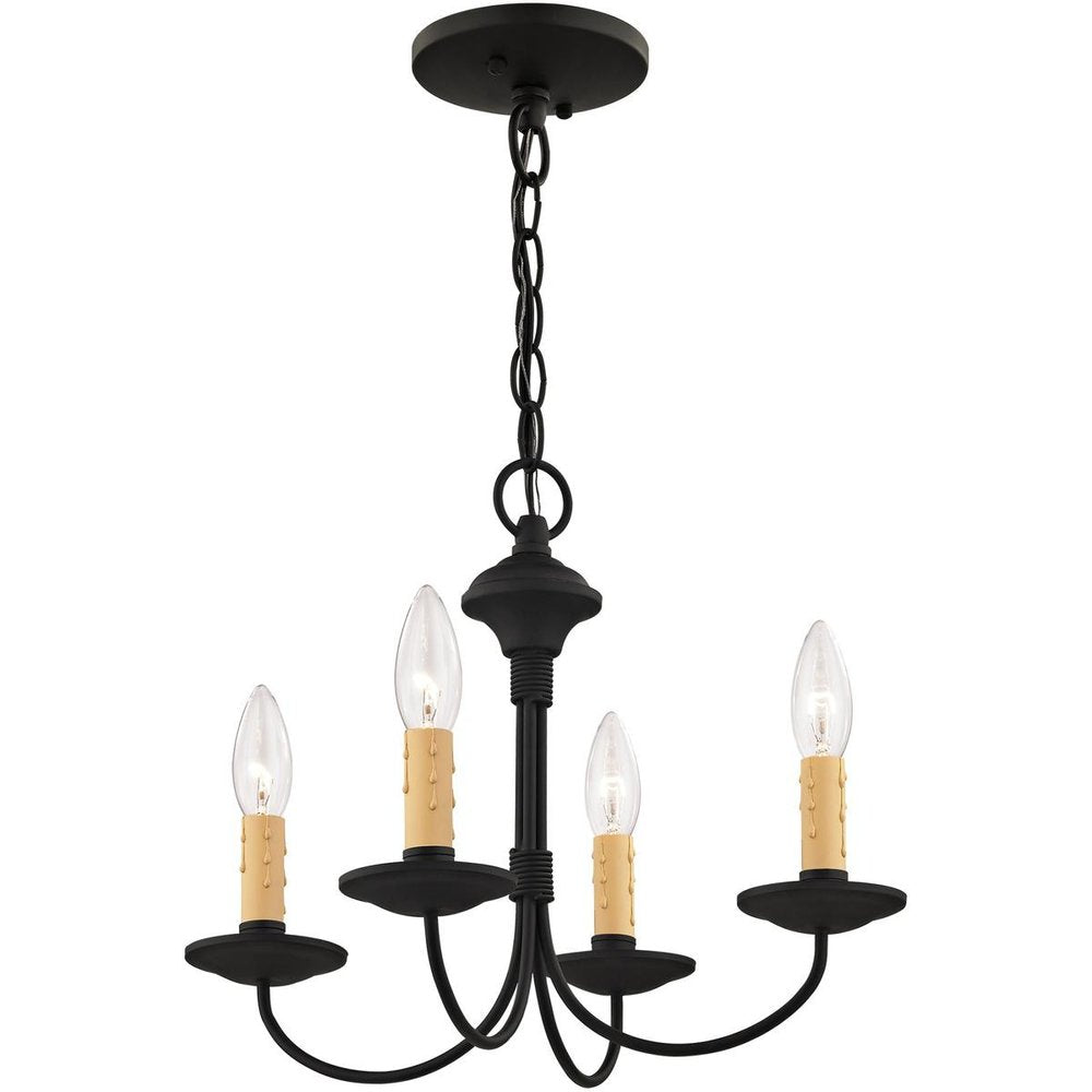 Black Four Light Metal Dimmable Chandelier With Shades