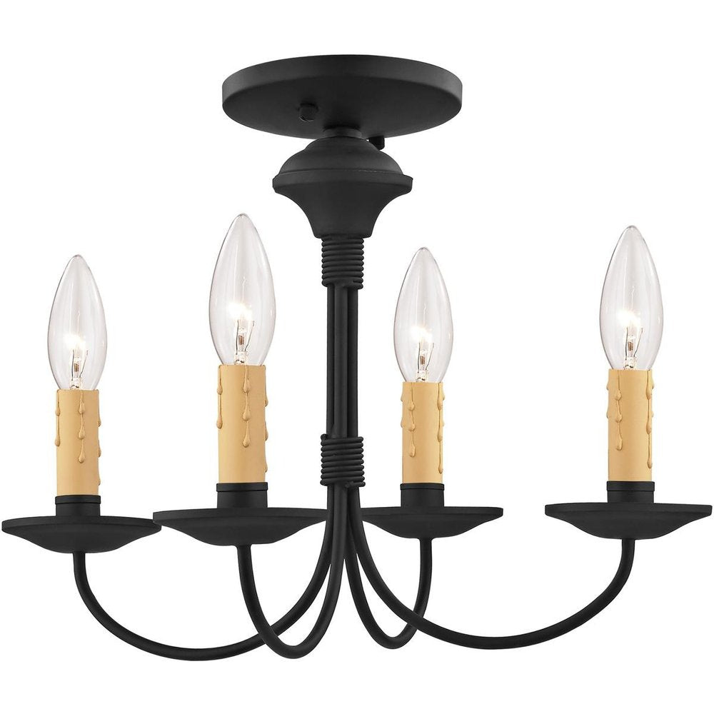 Black Four Light Metal Dimmable Chandelier With Shades