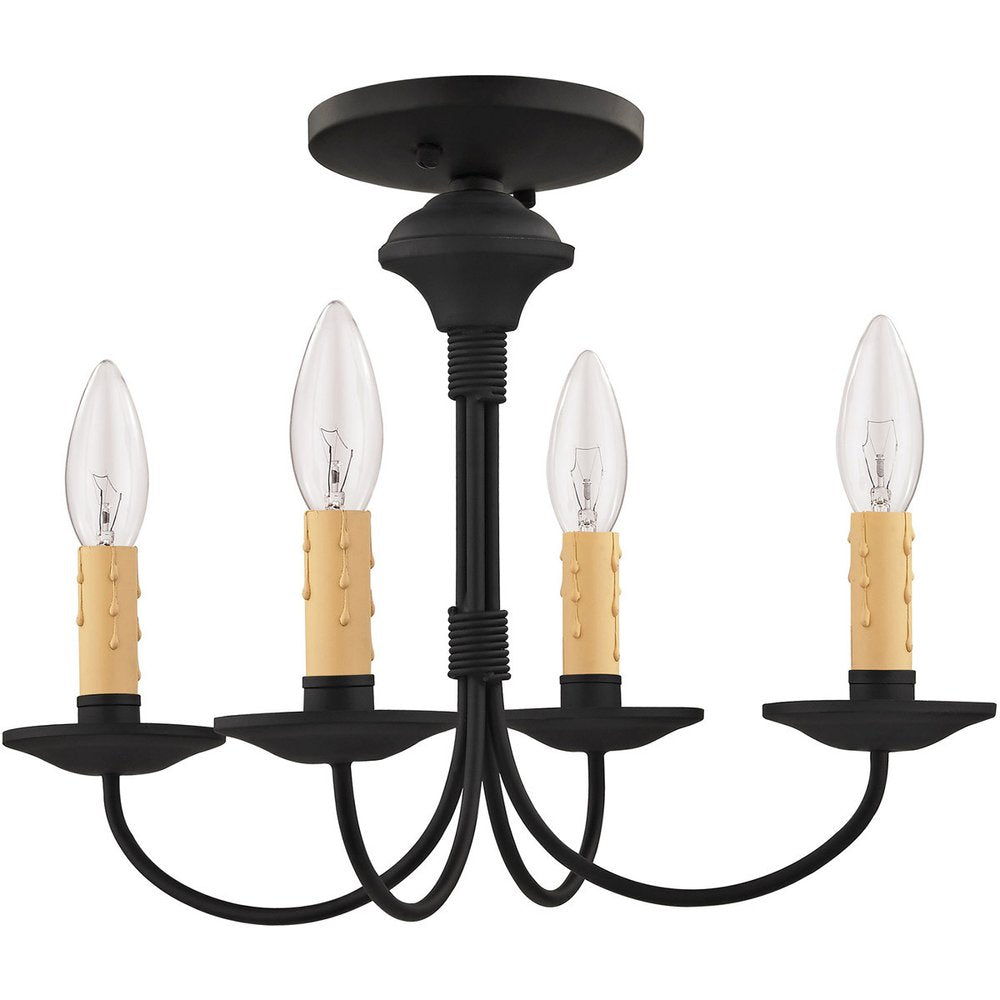 Black Four Light Metal Dimmable Chandelier With Shades