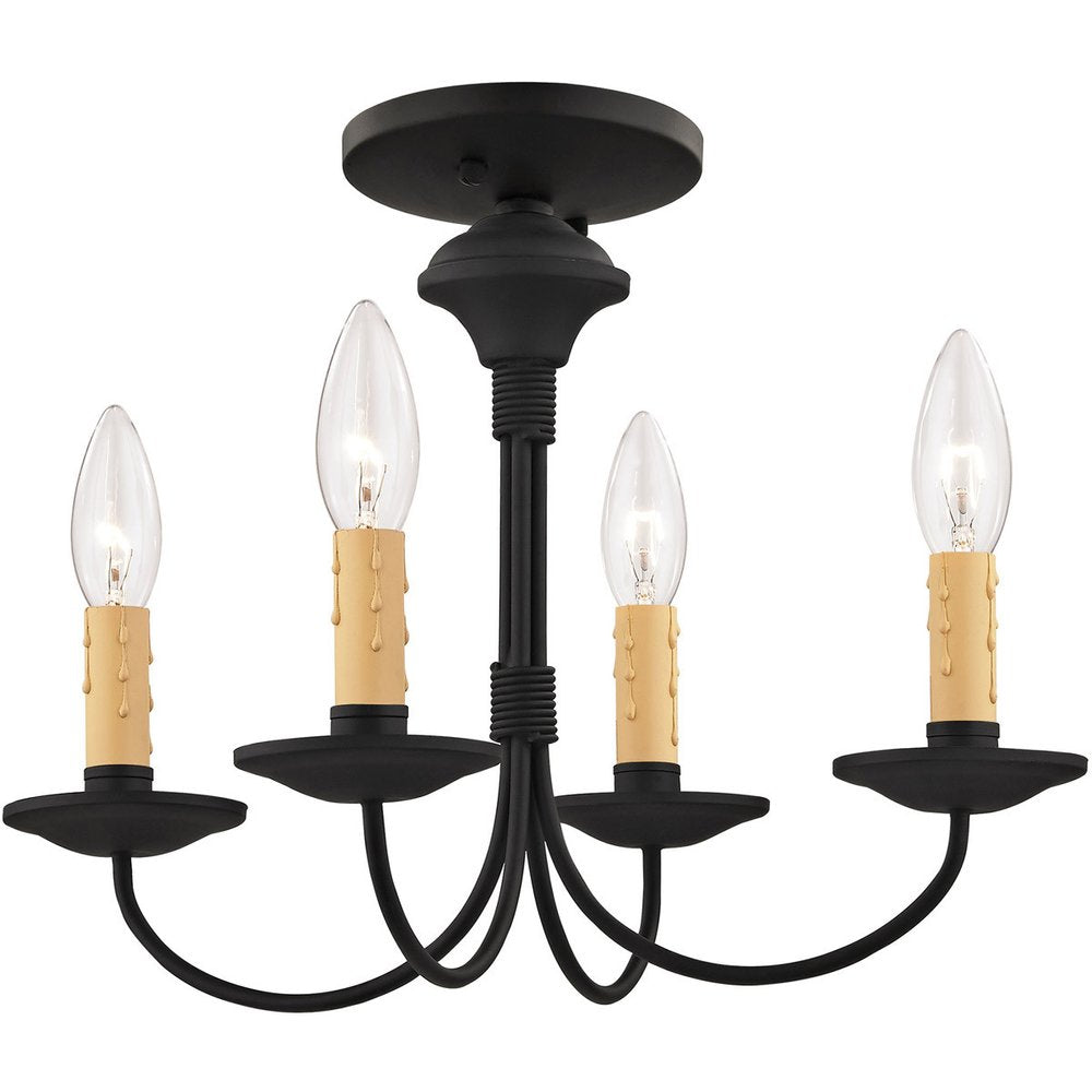 Black Four Light Metal Dimmable Chandelier With Shades