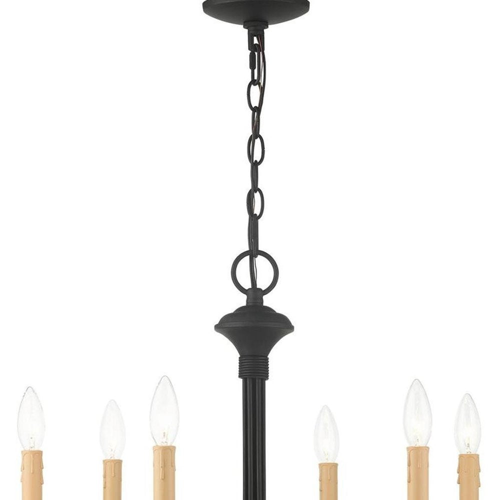 Black Six Light Metal Dimmable Chandelier With Shades