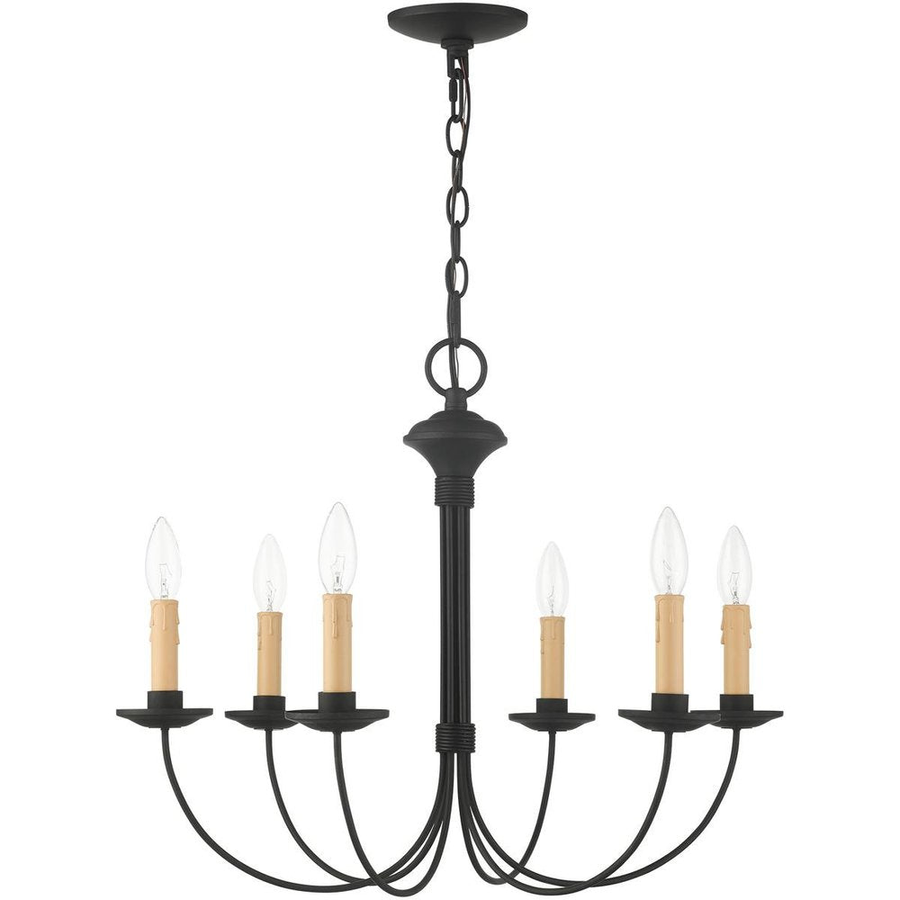 Black Six Light Metal Dimmable Chandelier With Shades