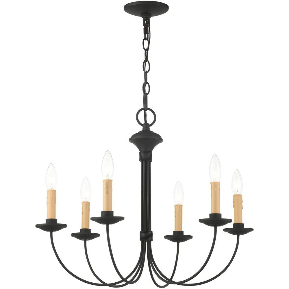 Black Six Light Metal Dimmable Chandelier With Shades