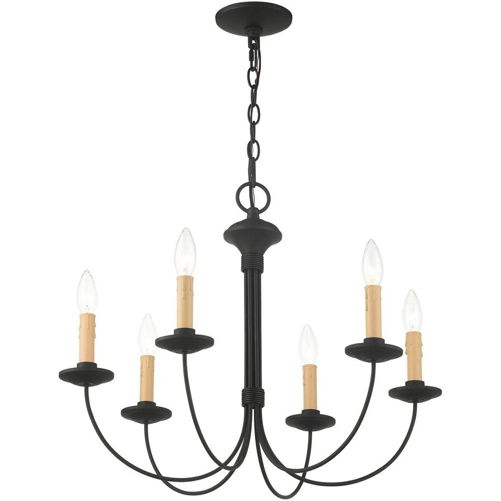 Black Six Light Metal Dimmable Chandelier With Shades