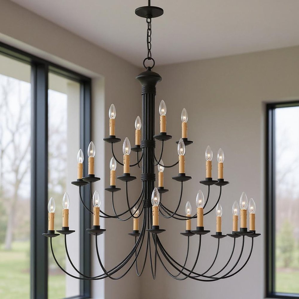 Black Multi Light Metal Dimmable Chandelier With Shades