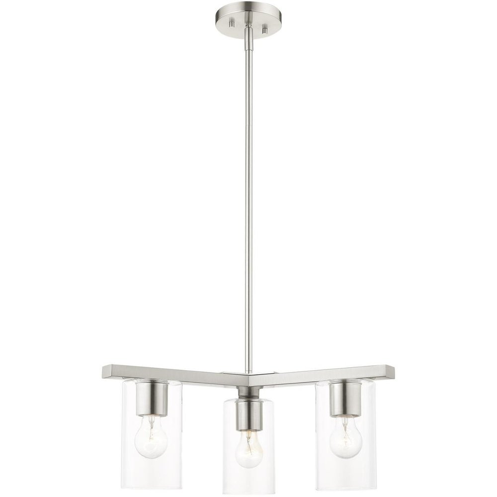 Nickel Three Light Metal Dimmable Chandelier With Shades