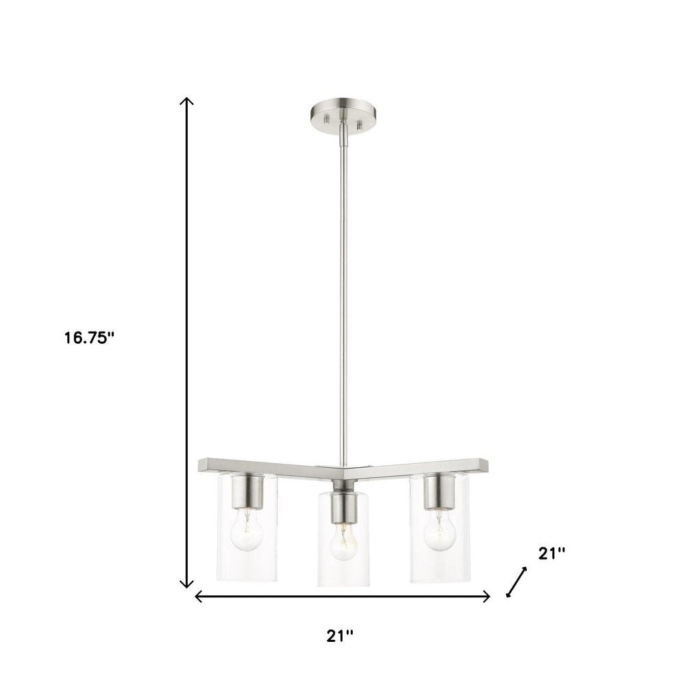 Nickel Three Light Metal Dimmable Chandelier With Shades