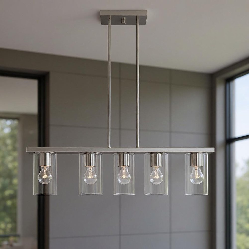 Nickel Four Light Metal Dimmable Chandelier With Shades