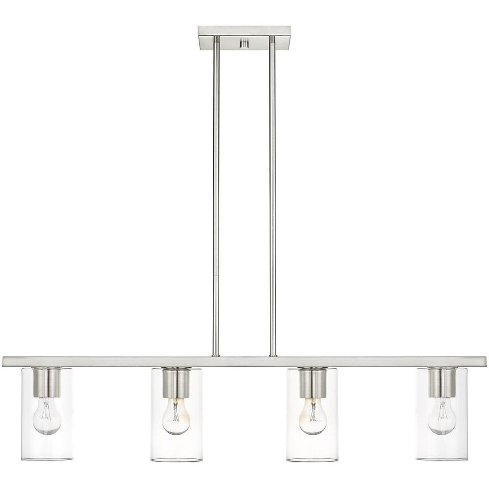 Nickel Four Light Metal Dimmable Chandelier With Shades