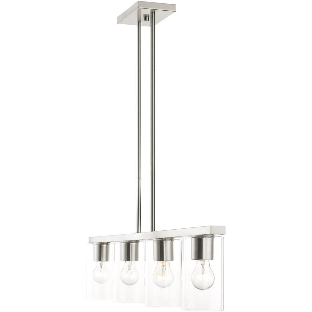 Nickel Four Light Metal Dimmable Chandelier With Shades