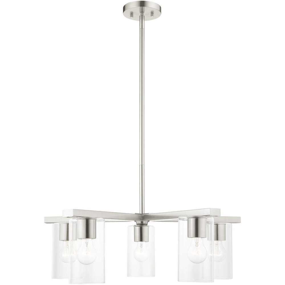 Nickel Five Light Metal Dimmable Chandelier With Shades