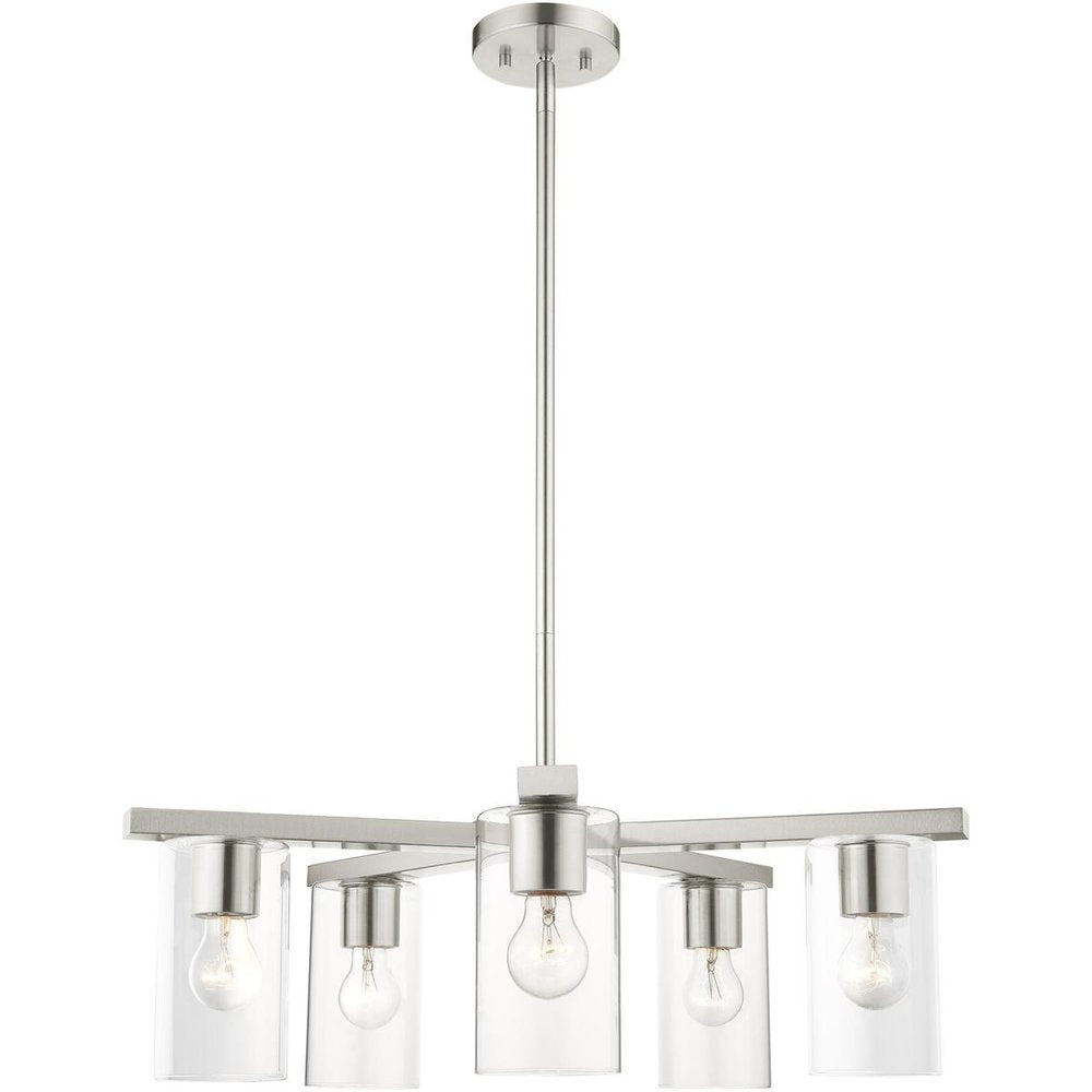 Nickel Five Light Metal Dimmable Chandelier With Shades