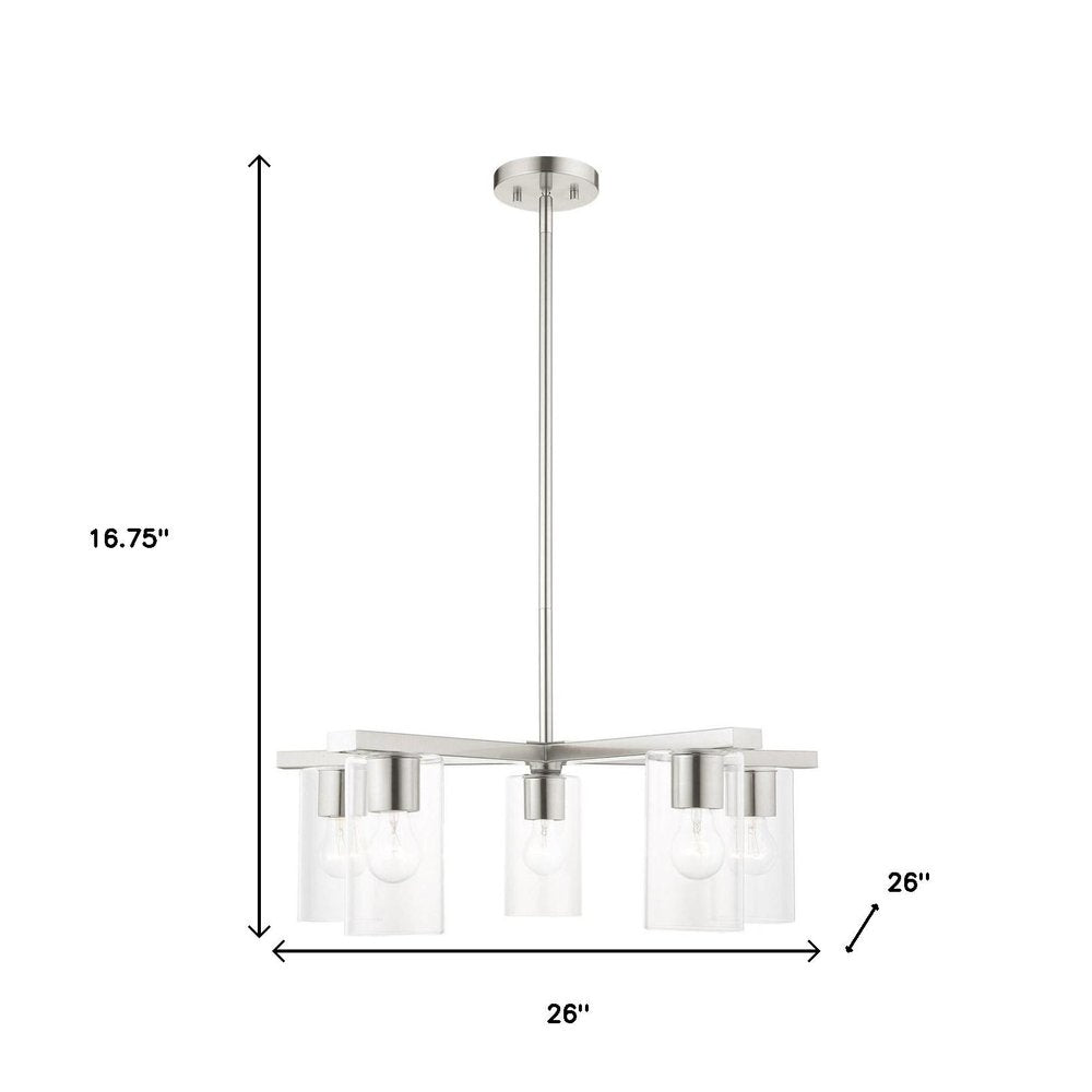 Nickel Five Light Metal Dimmable Chandelier With Shades