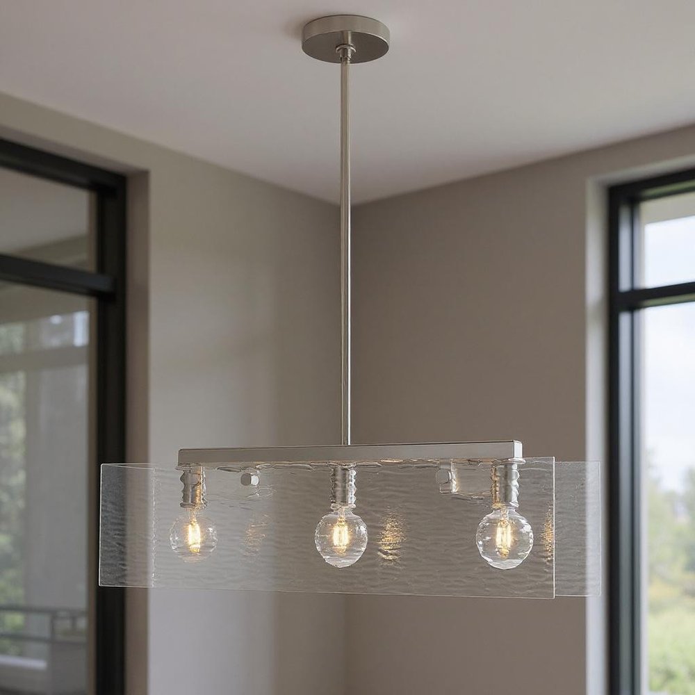 Nickel Three Light Metal Dimmable Chandelier With Shades