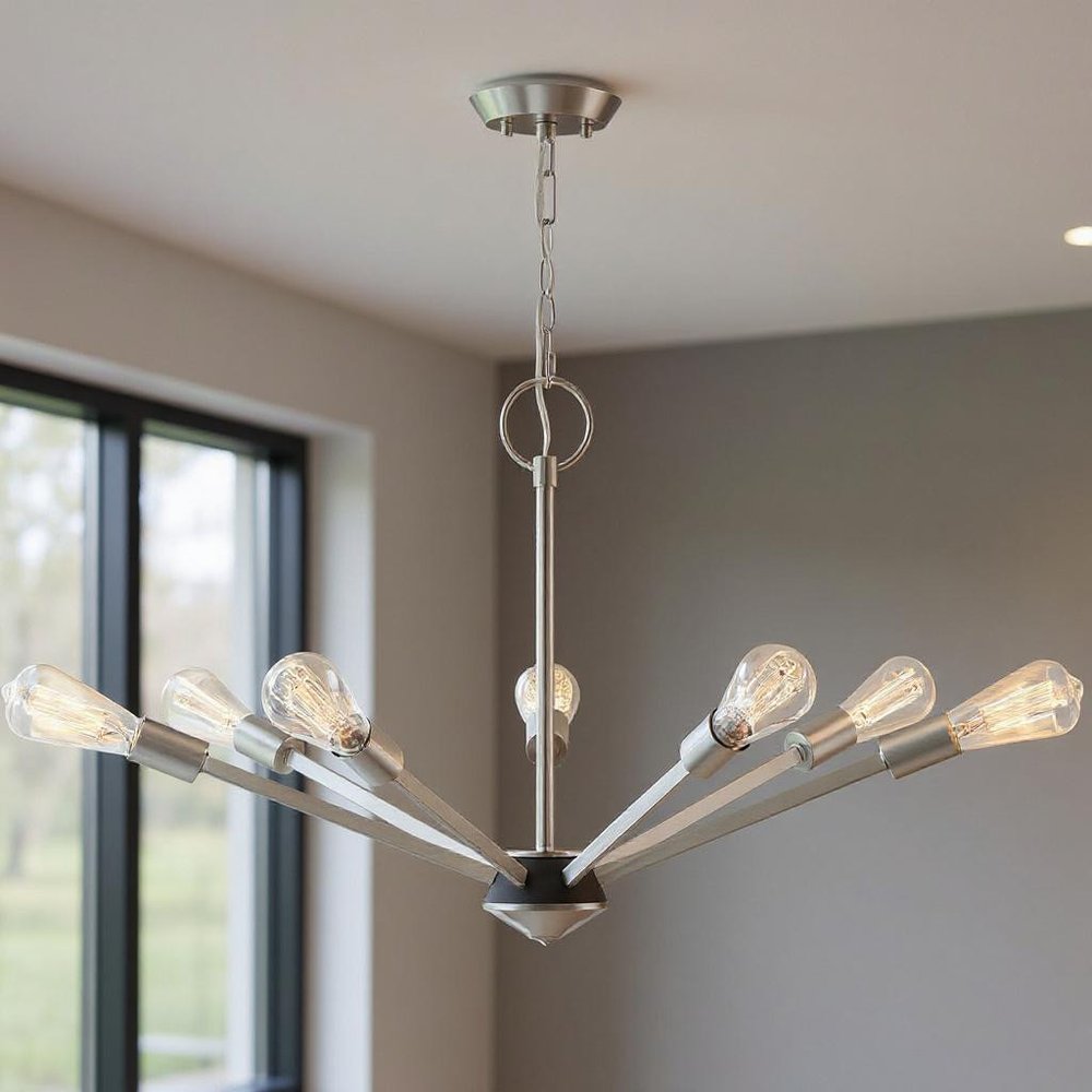 Nickel Seven Light Metal Dimmable Chandelier With Shades
