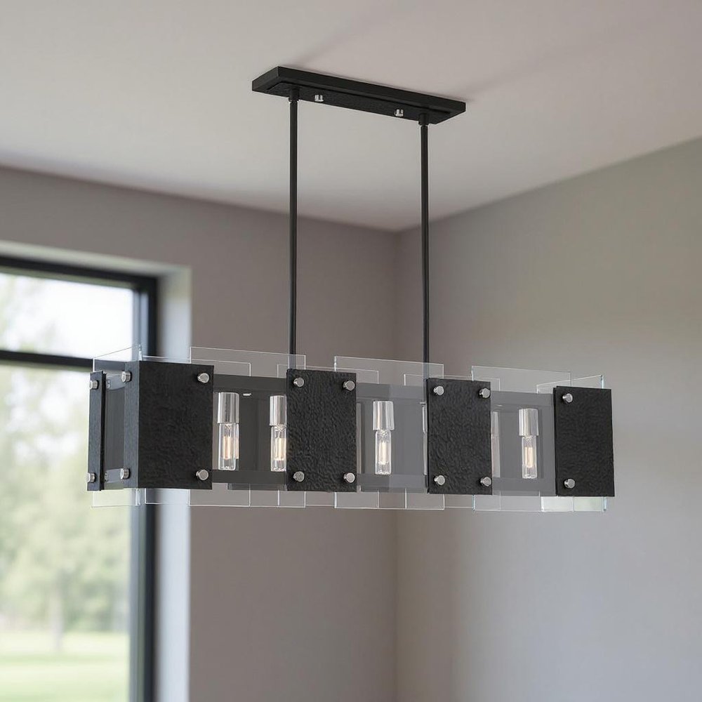 Black Eight Light Metal Dimmable Chandelier With Shades