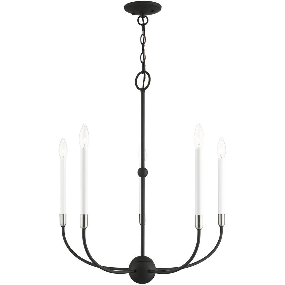Black Five Light Metal Dimmable Chandelier With Shades