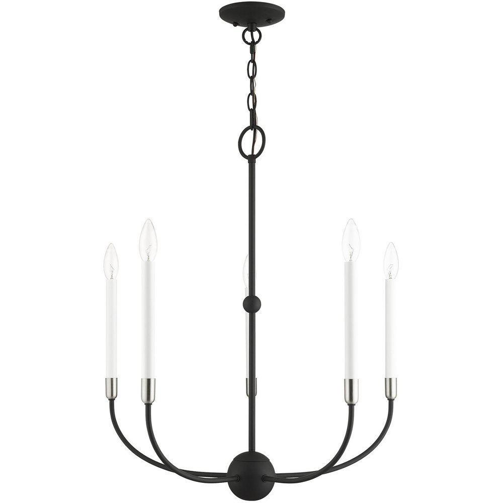 Black Five Light Metal Dimmable Chandelier With Shades