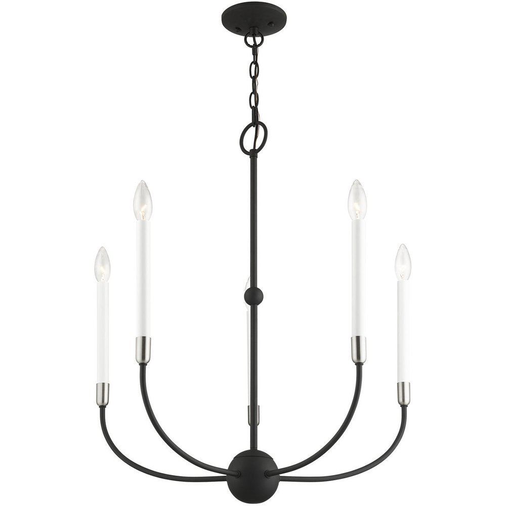 Black Five Light Metal Dimmable Chandelier With Shades