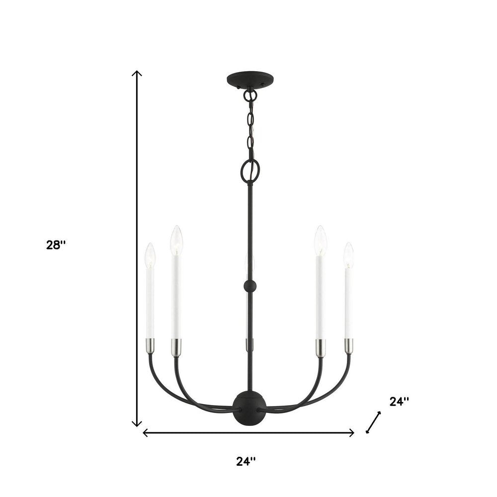 Black Five Light Metal Dimmable Chandelier With Shades