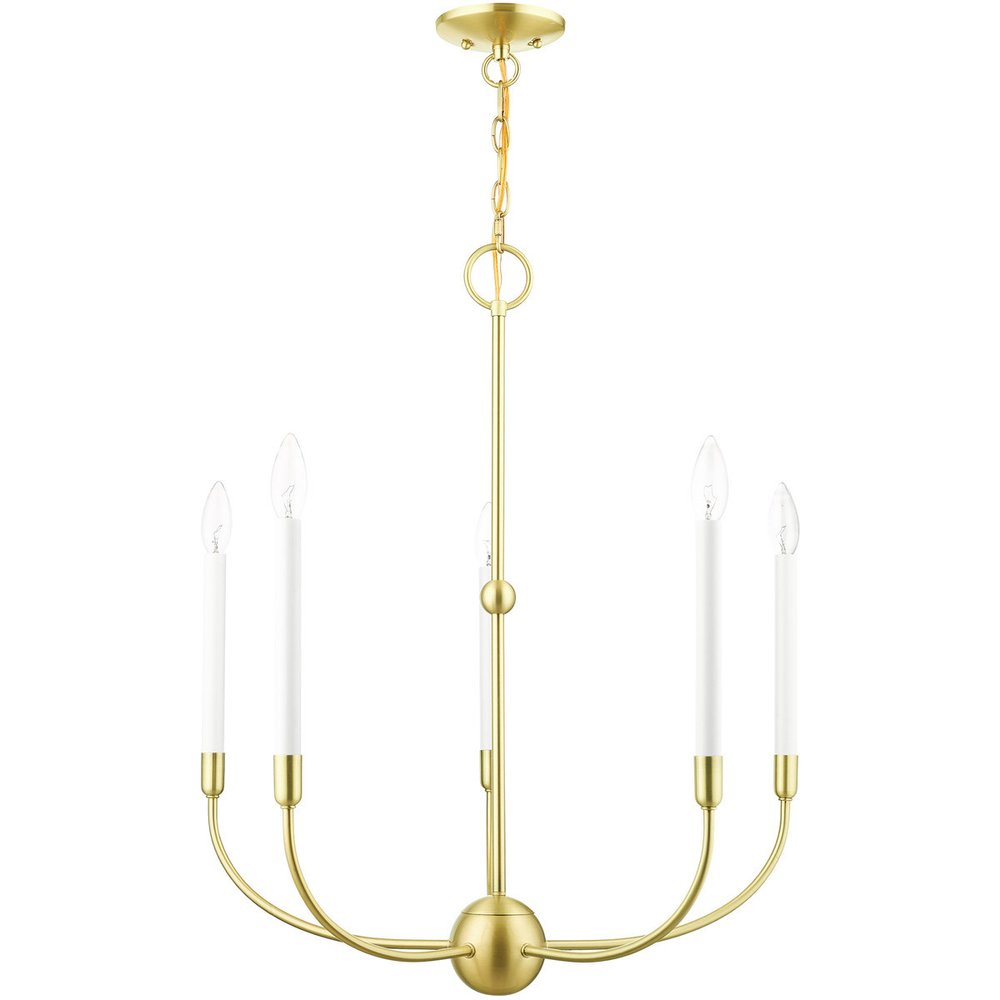 Brass Five Light Metal Dimmable Chandelier With Shades