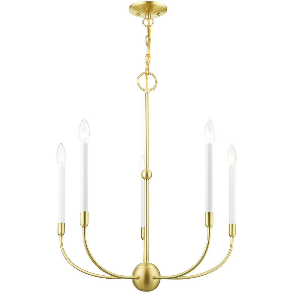Brass Five Light Metal Dimmable Chandelier With Shades