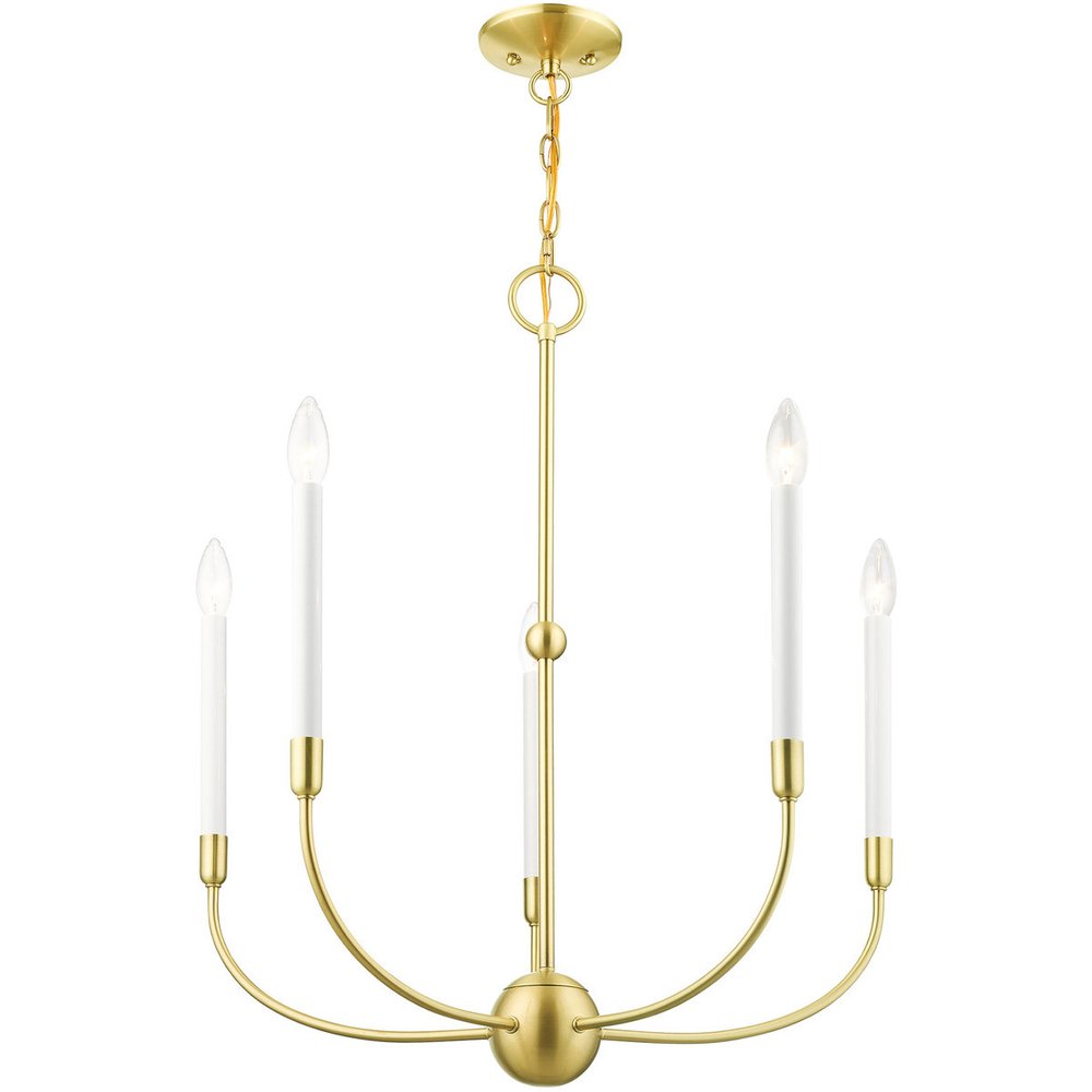 Brass Five Light Metal Dimmable Chandelier With Shades