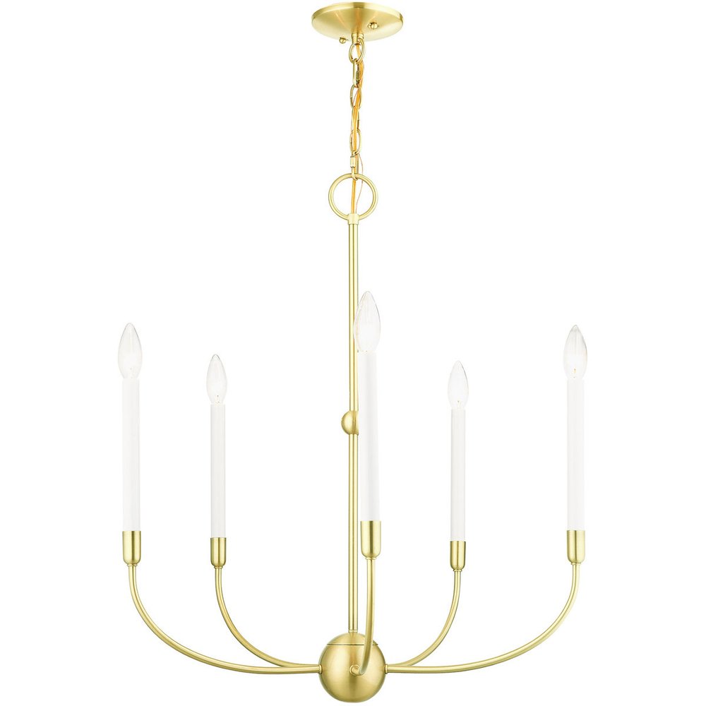 Brass Five Light Metal Dimmable Chandelier With Shades
