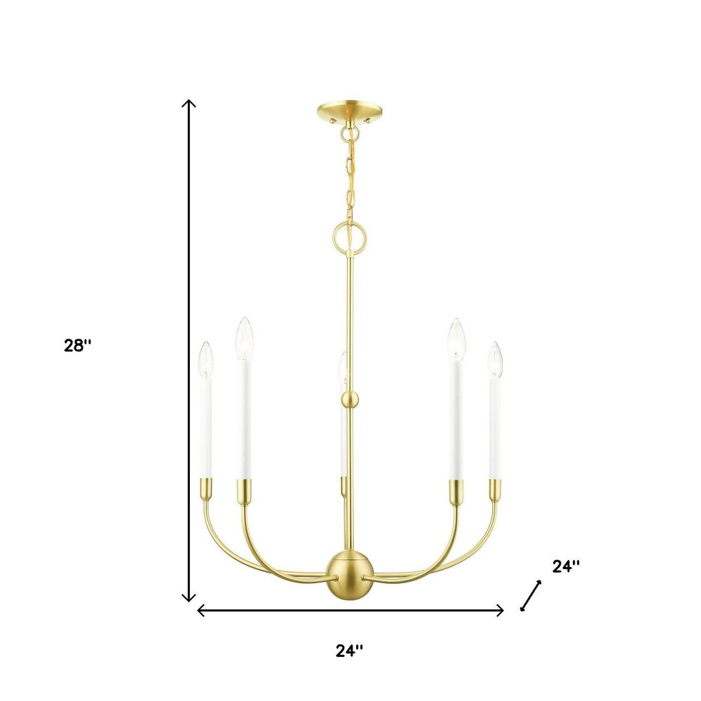 Brass Five Light Metal Dimmable Chandelier With Shades
