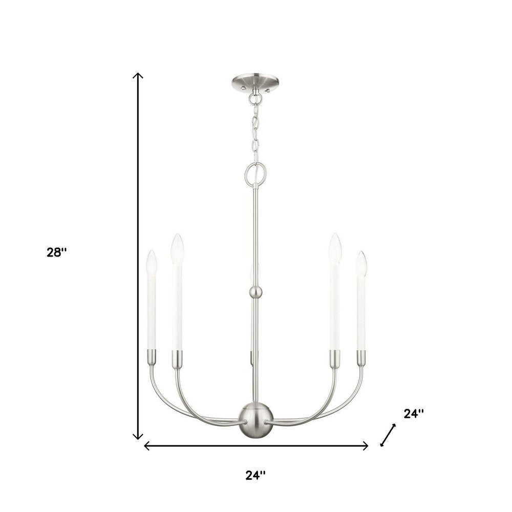 Nickel Five Light Metal Dimmable Chandelier With Shades