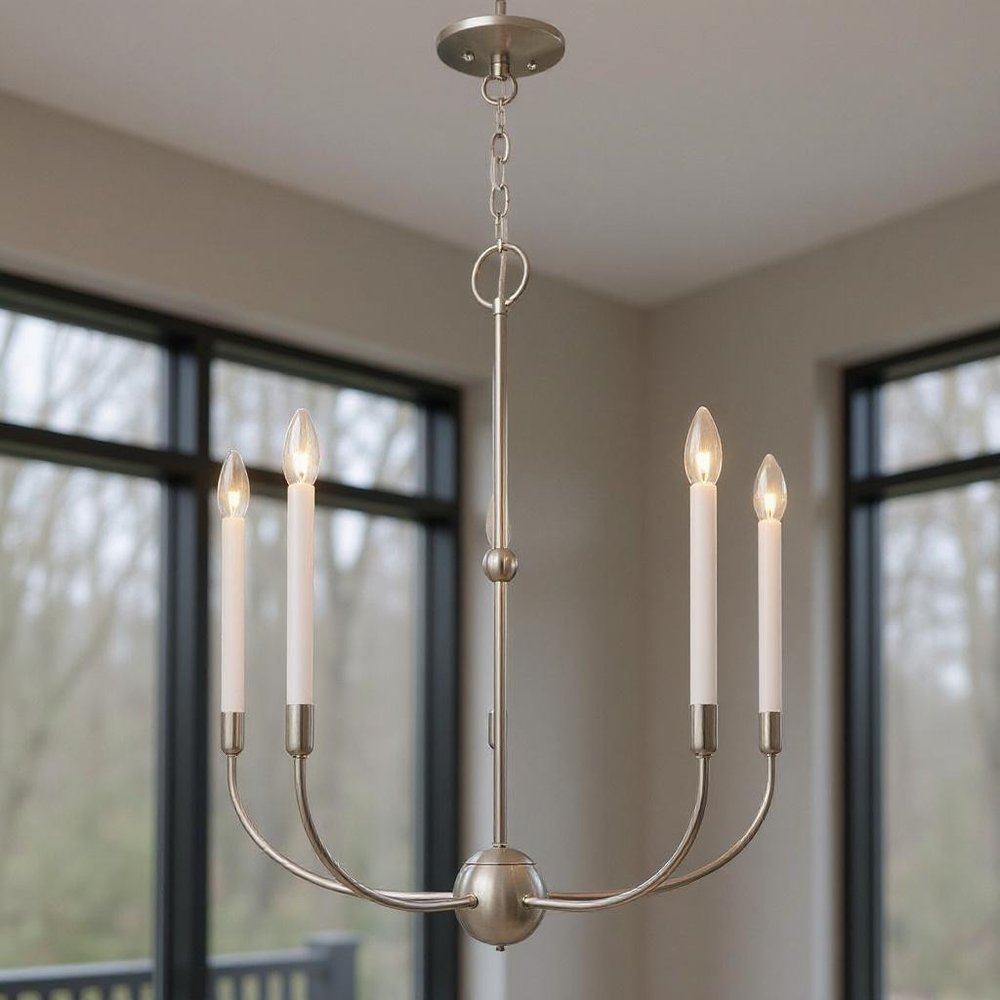 Nickel Five Light Metal Dimmable Chandelier With Shades