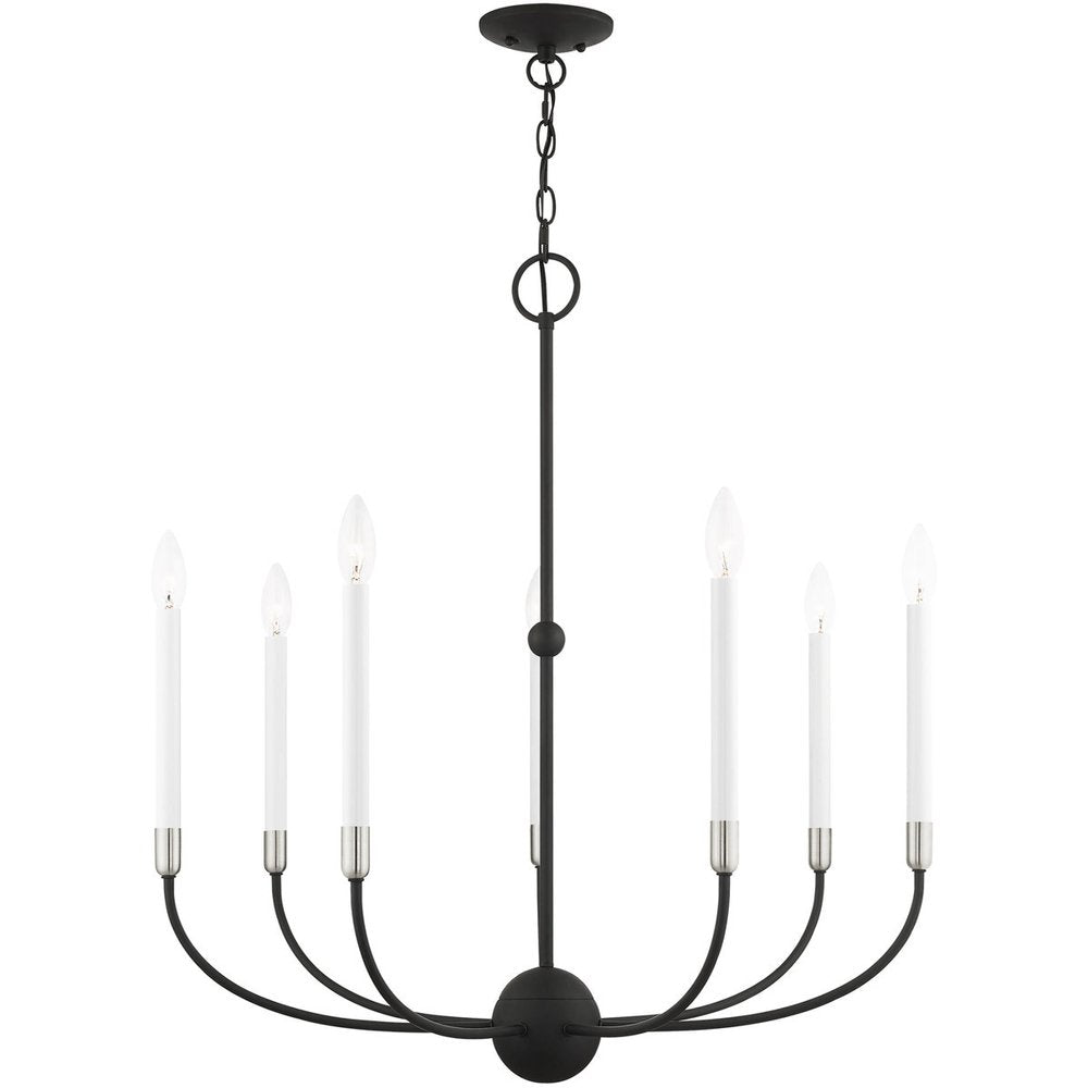 Black Seven Light Metal Dimmable Chandelier With Shades