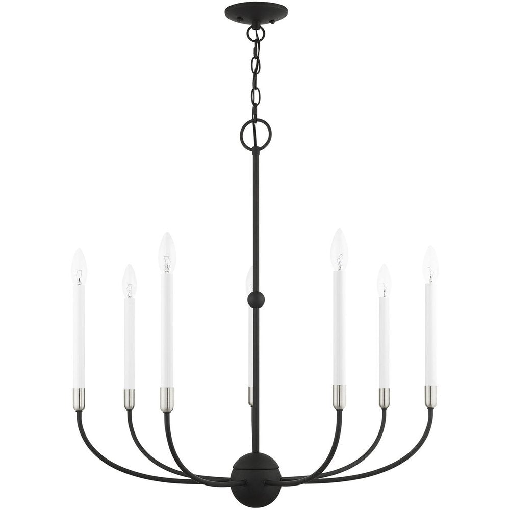 Black Seven Light Metal Dimmable Chandelier With Shades