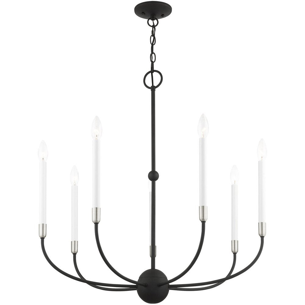 Black Seven Light Metal Dimmable Chandelier With Shades