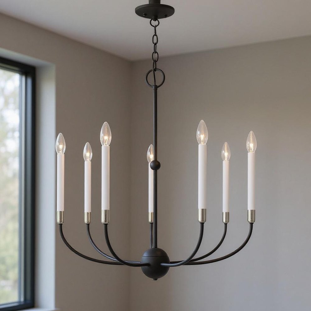 Black Seven Light Metal Dimmable Chandelier With Shades