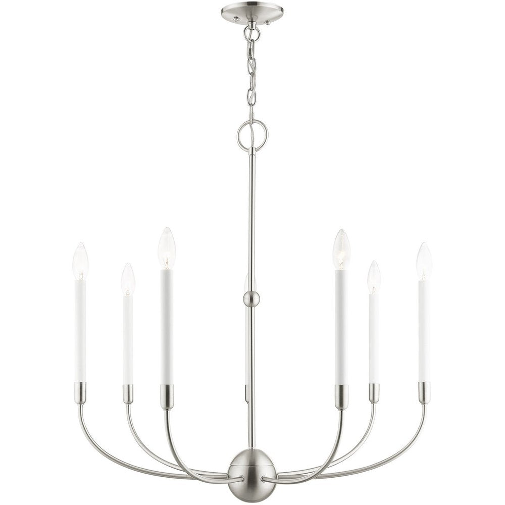 Nickel Seven Light Metal Dimmable Chandelier With Shades