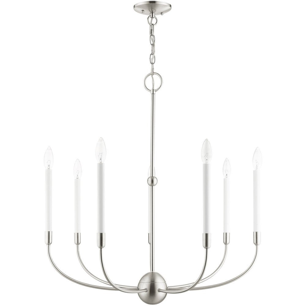 Nickel Seven Light Metal Dimmable Chandelier With Shades