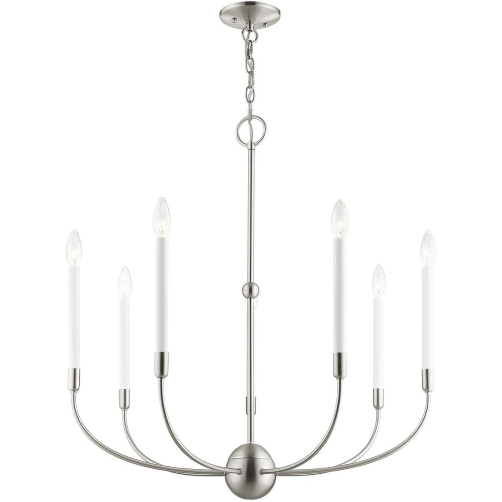 Nickel Seven Light Metal Dimmable Chandelier With Shades