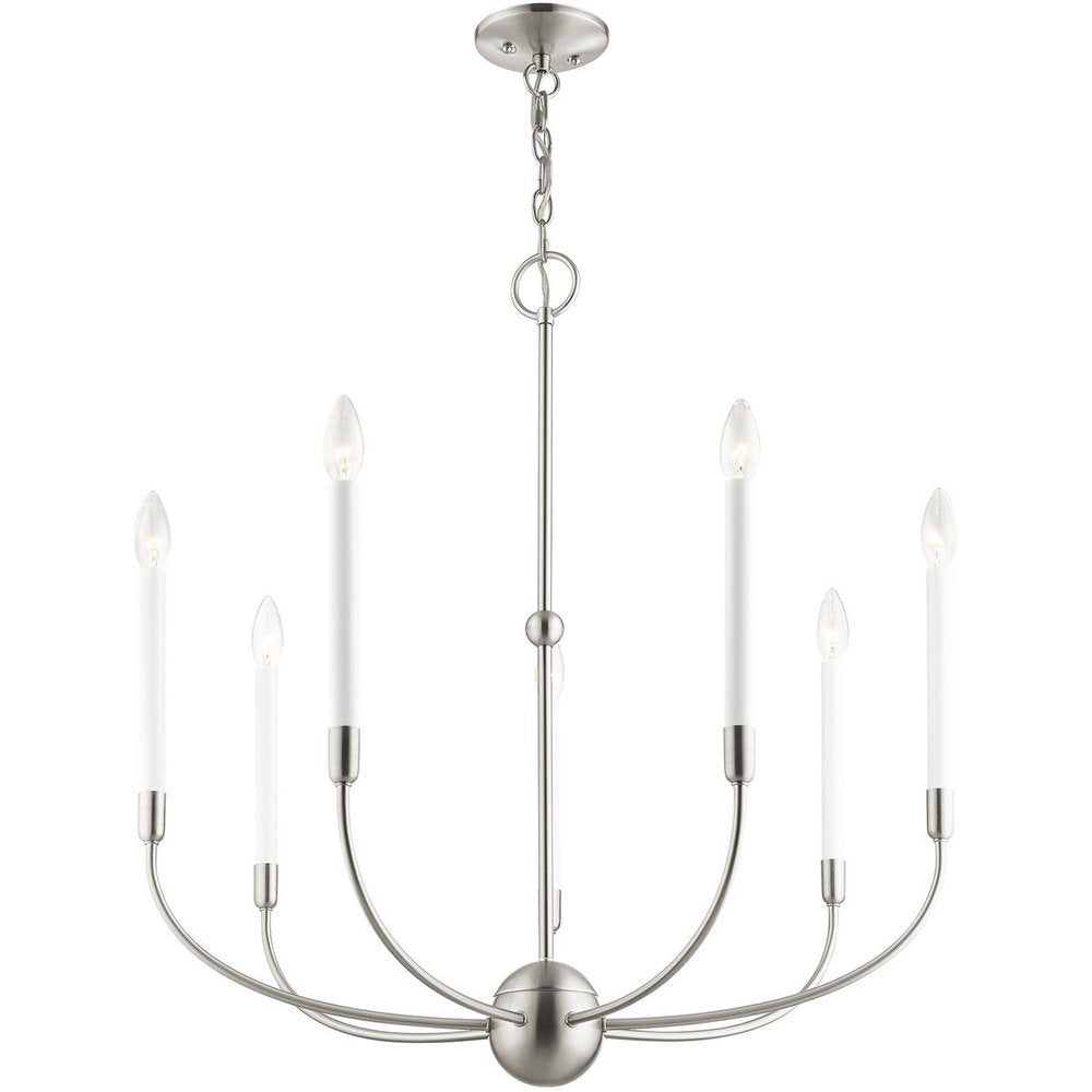 Nickel Seven Light Metal Dimmable Chandelier With Shades