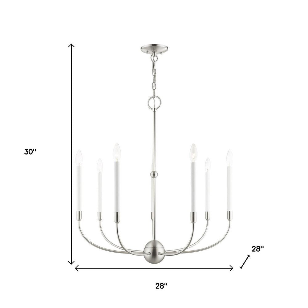 Nickel Seven Light Metal Dimmable Chandelier With Shades