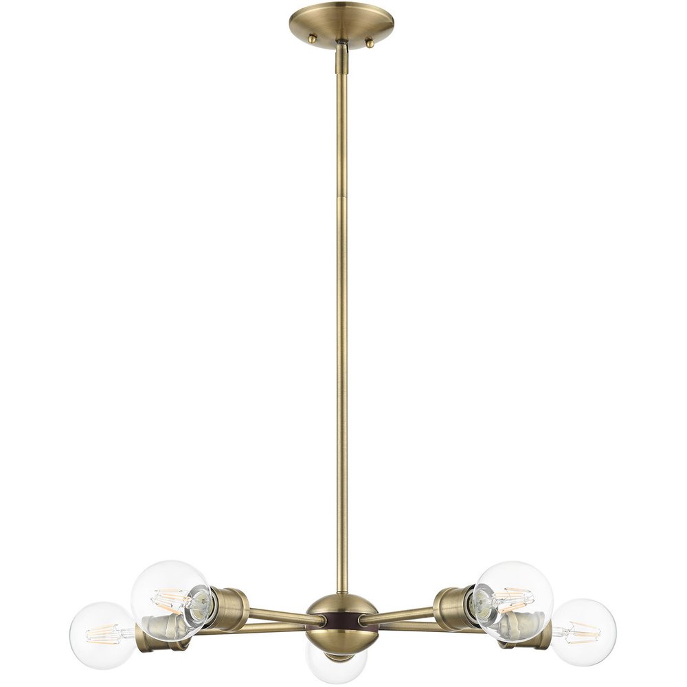 Antiqued Brass Five Light Metal Dimmable Chandelier With Shades