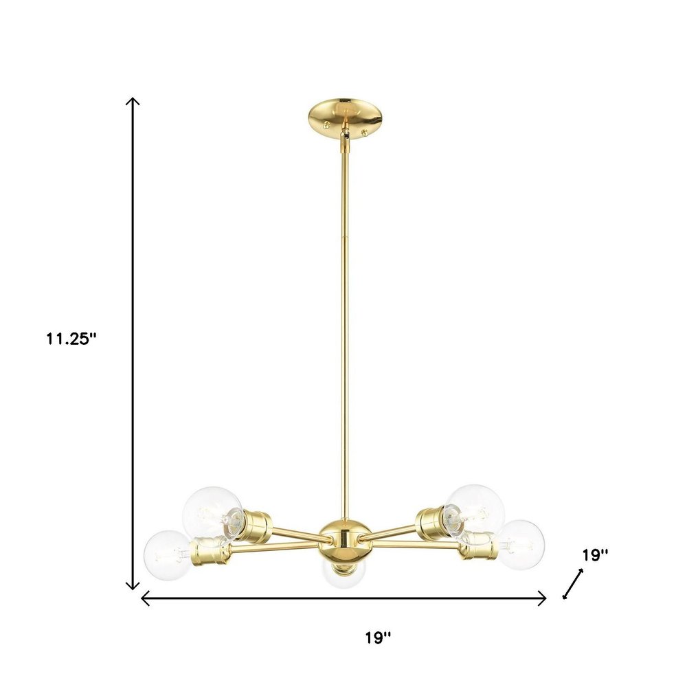 Brass Five Light Metal Dimmable Chandelier With Shades