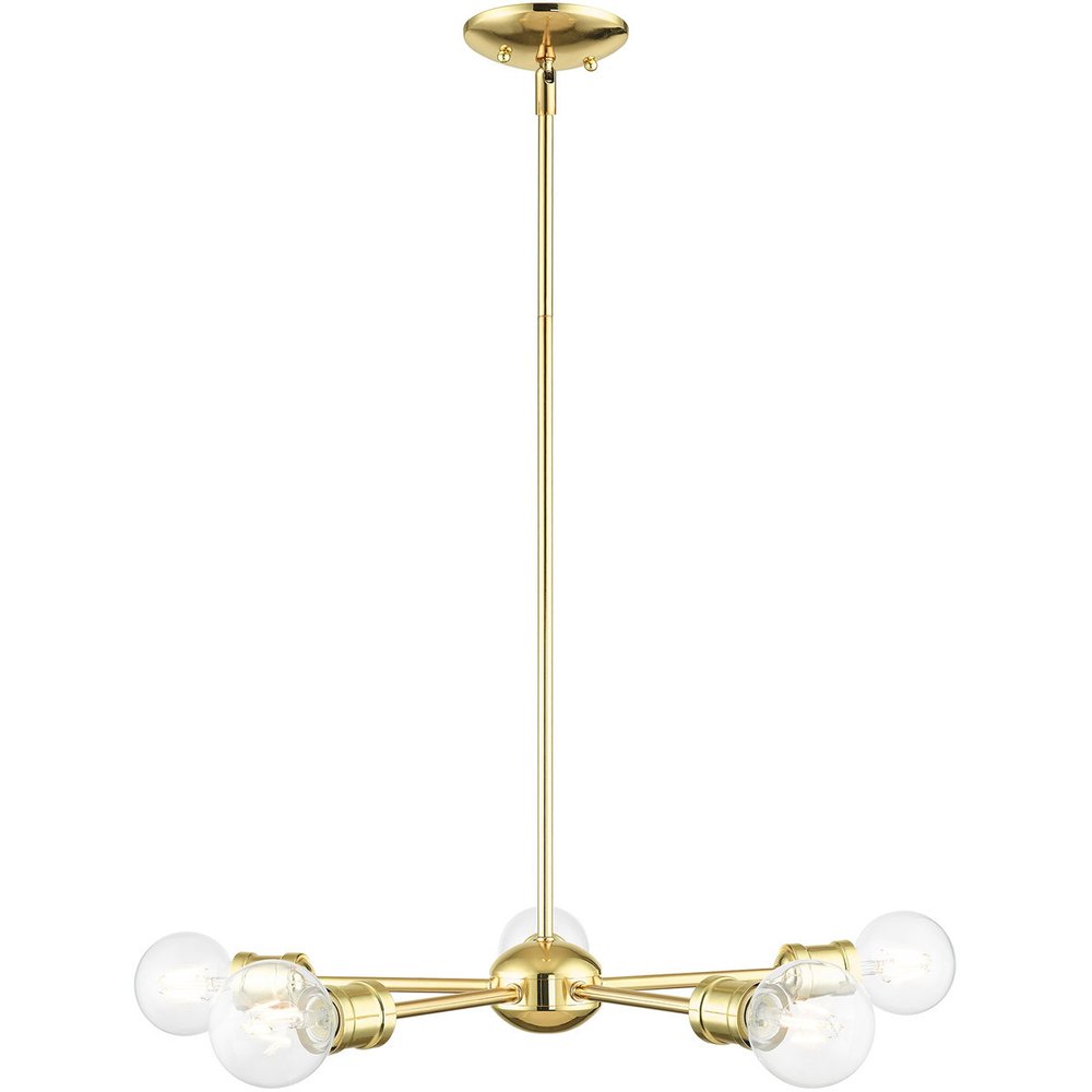 Brass Five Light Metal Dimmable Chandelier With Shades