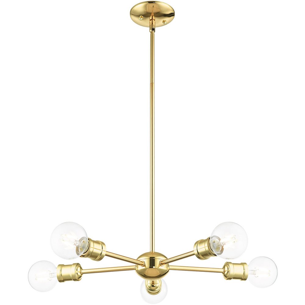 Brass Five Light Metal Dimmable Chandelier With Shades